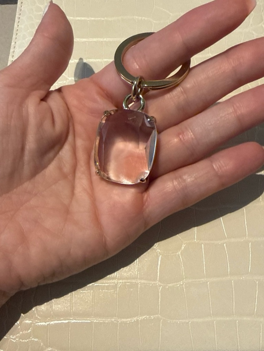 Coach Clear Crystal Keychain with Gold Tone Ring